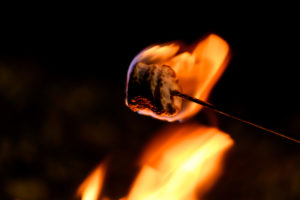 A close up of a burning marshmallow