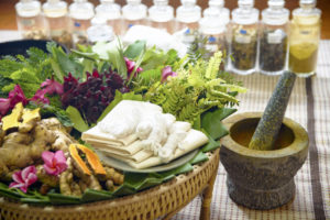 A collection of Ayurvedic healing tools
