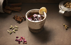 Herbal rose infusion and saffron with spices