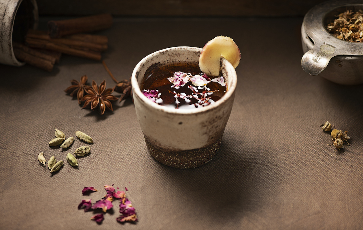 Herbal rose infusion and saffron with spices