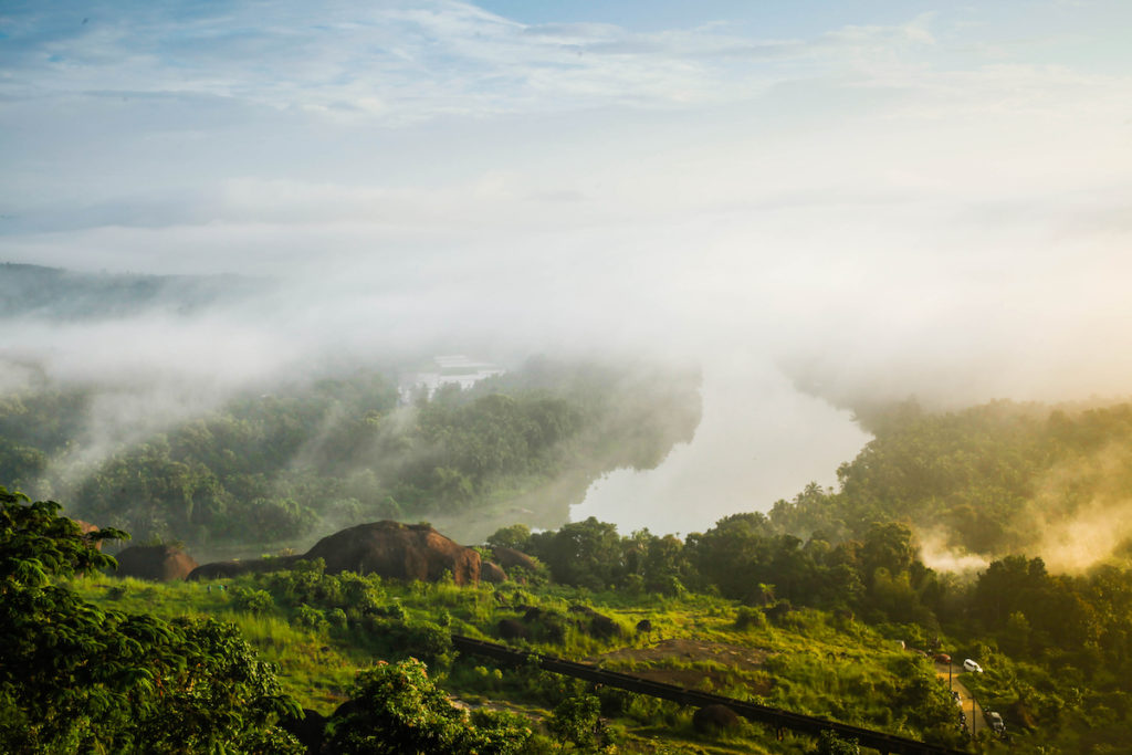 Foggy green landscape of Kerala India